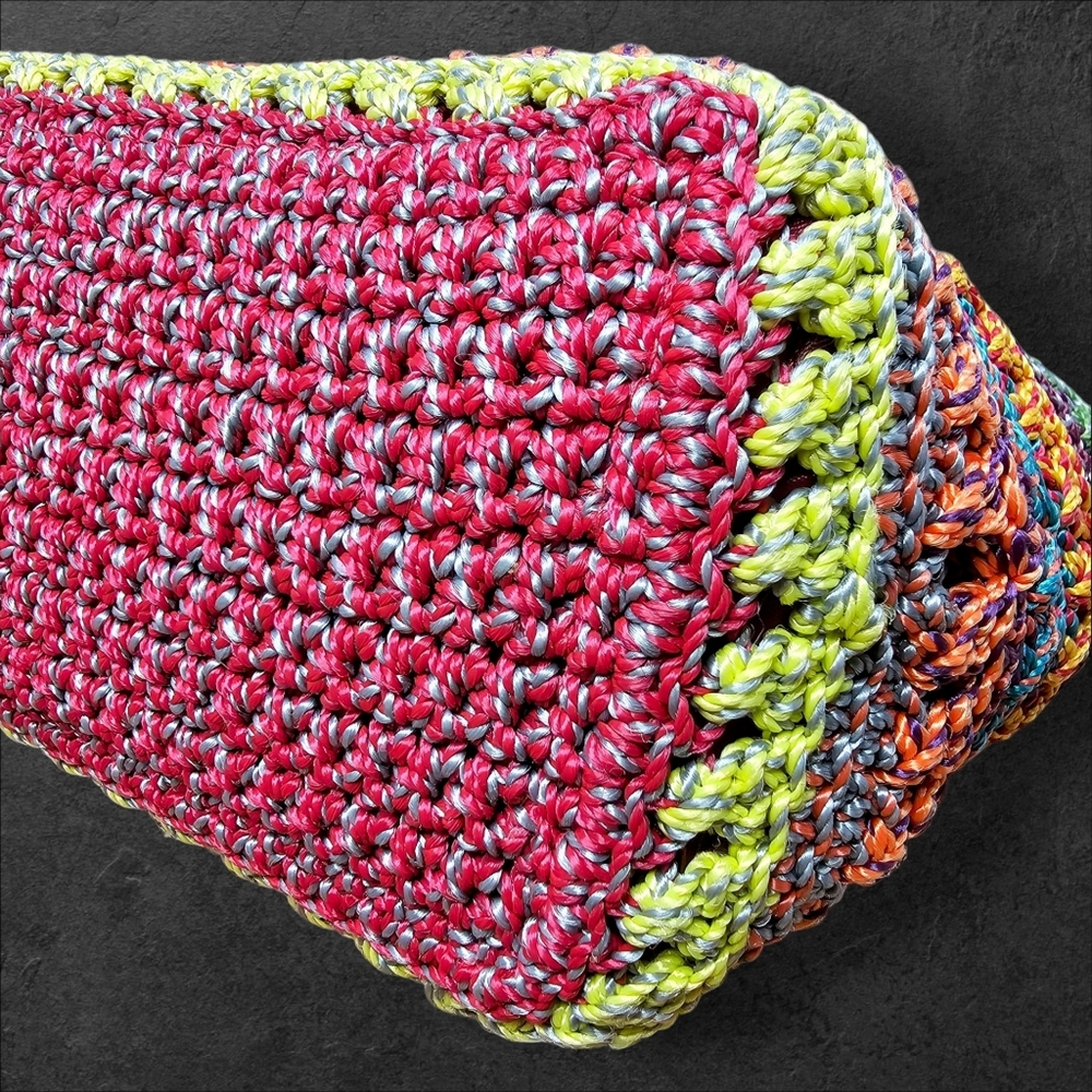 LINA Small Crochet Shoulder Bag Striped Shoulder Strap Hippie Festival 20" Strap - Picture 8 of 12